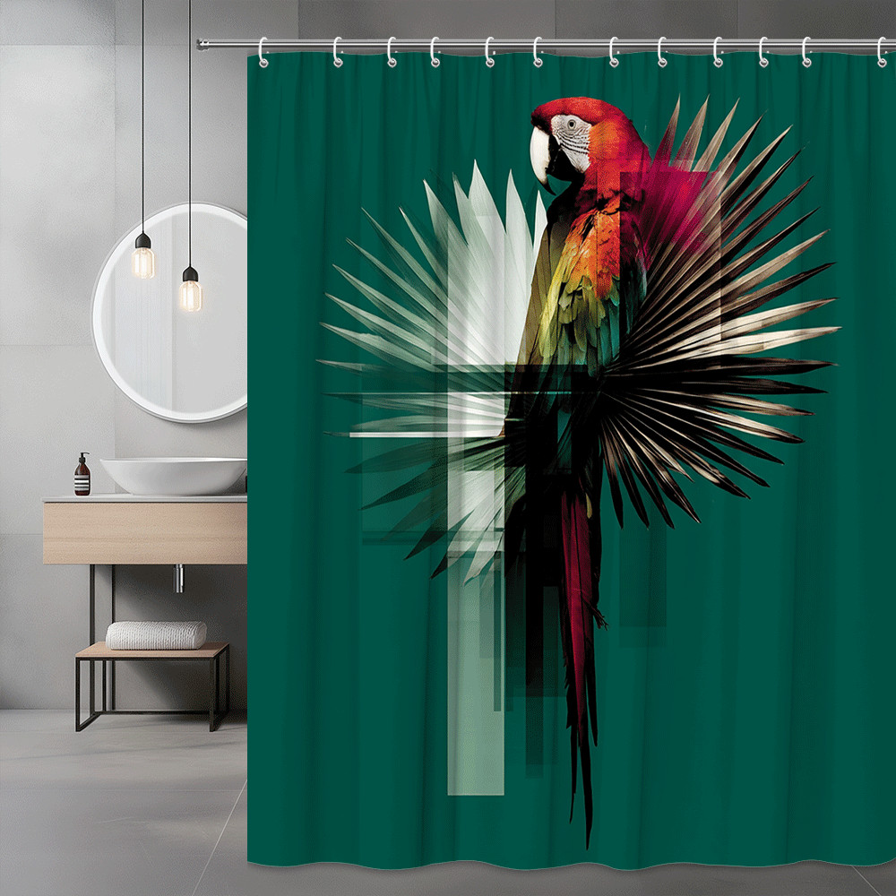 Parrot Shower Curtain Green Background Abstract Bird Print