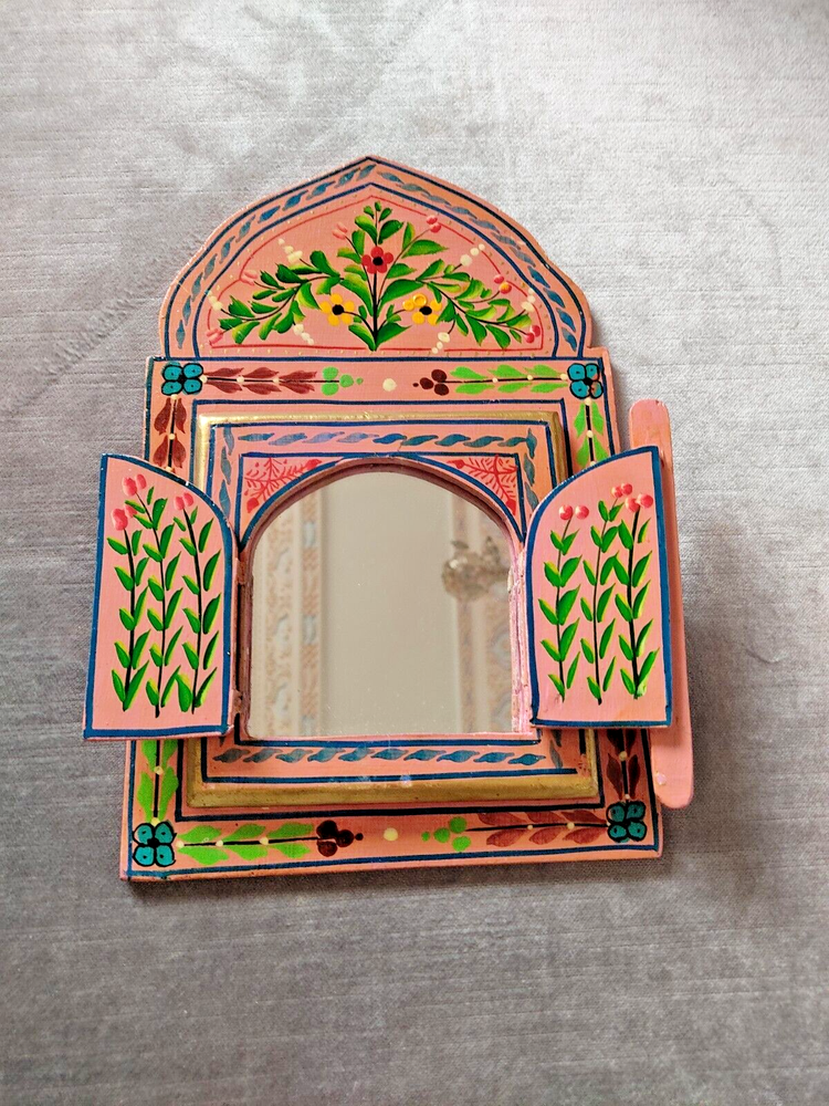 Vintage Moroccan style hand painted decorative wooden mirror with door shutters