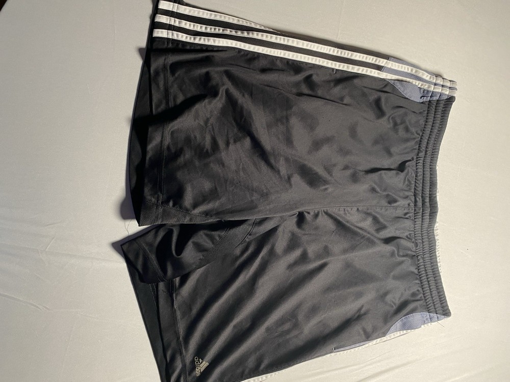 Vintage 2009 Adidas Climalite 3-Stripe Soccer Shorts Black Grey Mens L