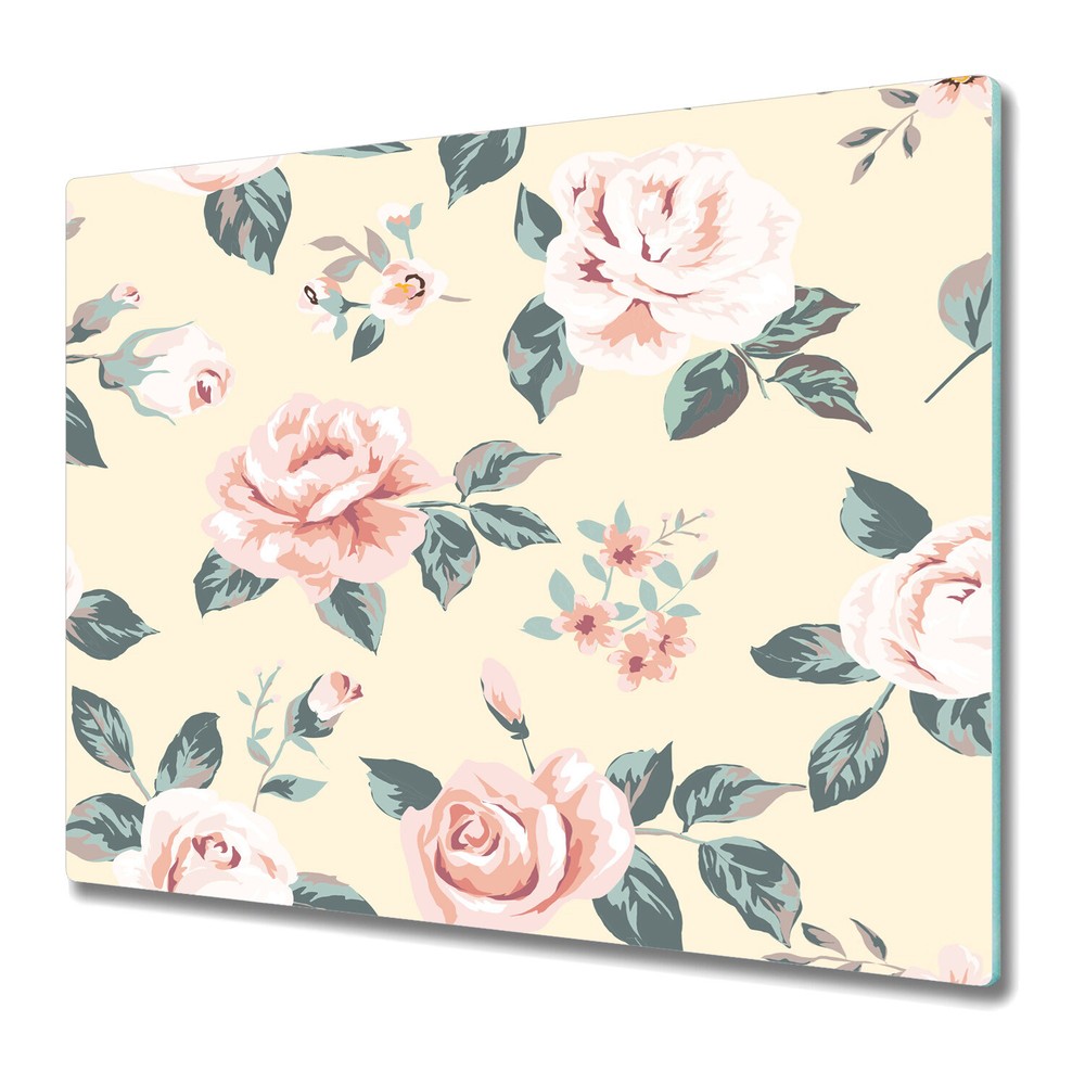 Glass Chopping Cutting Board Vintage roses Girl room Floral Flowers 60x52