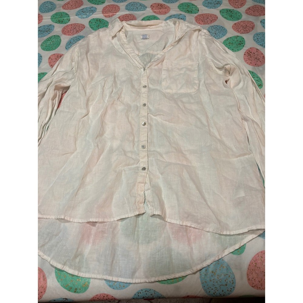 Sigrid Olsen Womens White 100% Linen Button Down High Low Tunic Shirt Large