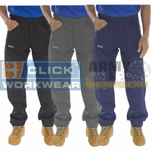 Click Action Work Wear Mens Trousers Zipped Pants Multi Zip & Knee Pad Pockets