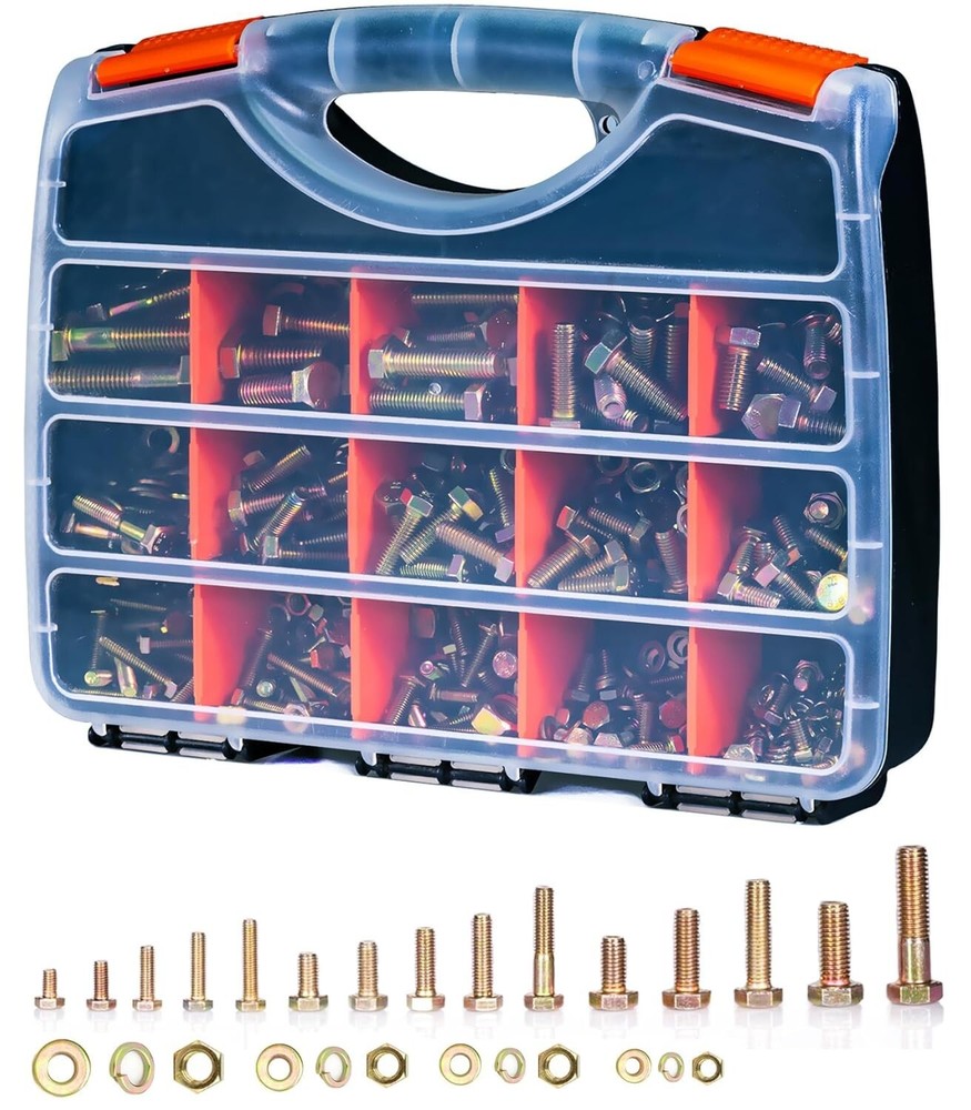 700Pcs Metric Bolt Assortment, M6 M8 M10 M12, Grade 8.8 Heavy Duty, Yellow Zinc