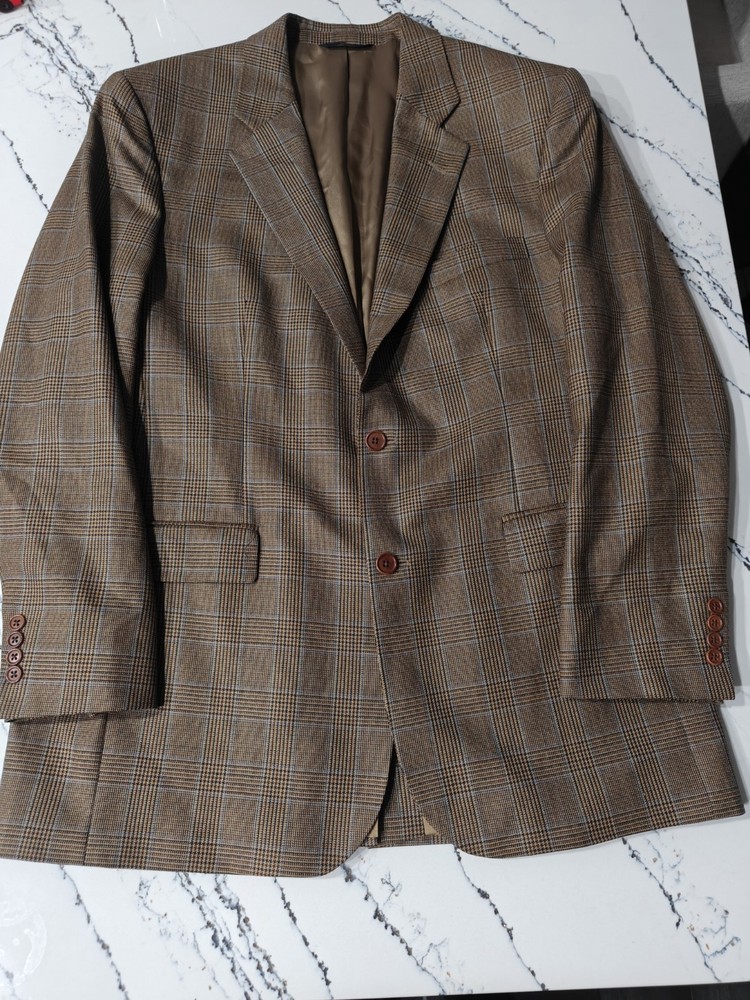 Vtg Y2k Brooks Brothers 346  Blazer Plaid Wool Sport Coat Jacket 44 L USA Brown
