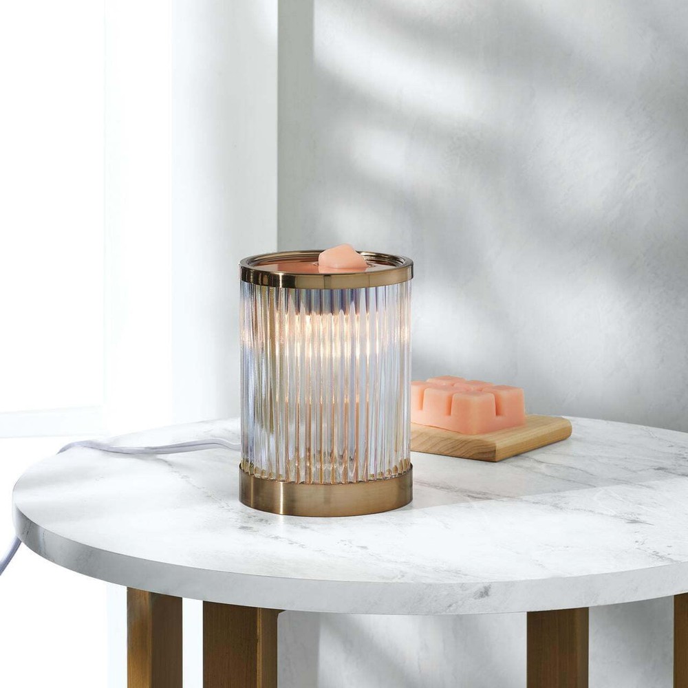 Full Size Ribbed Glass Fragrance Wax Warmer No Flame Gentle Light Home Decor