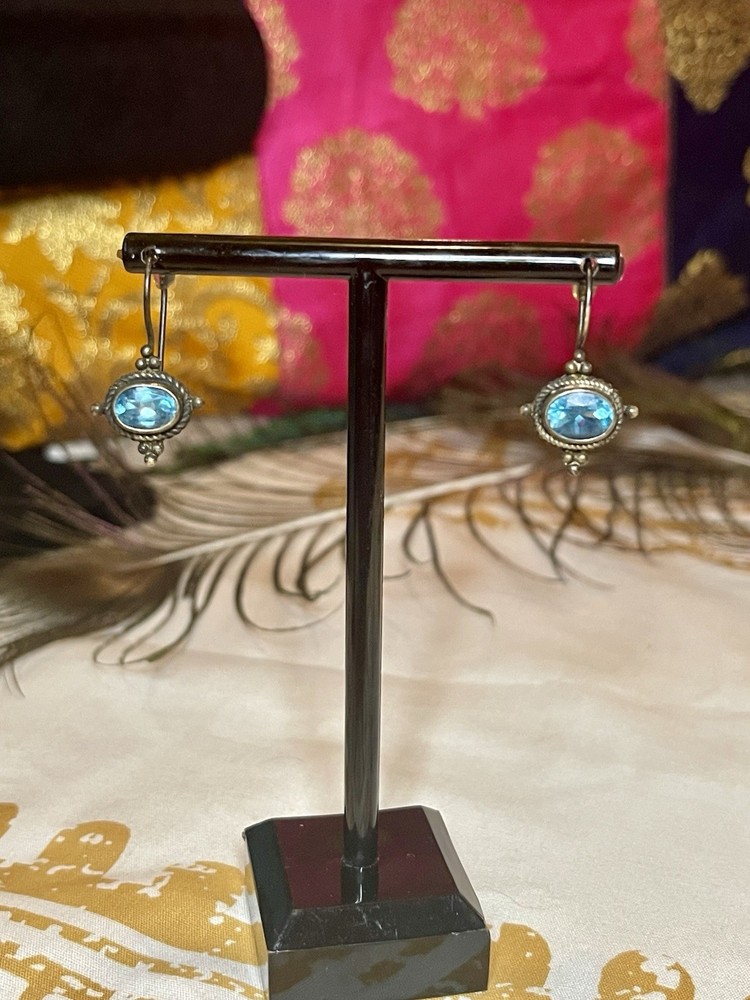 Sajen Vintage 925 Sterling Silver and Natural Blue Topaz Dangle Earrings