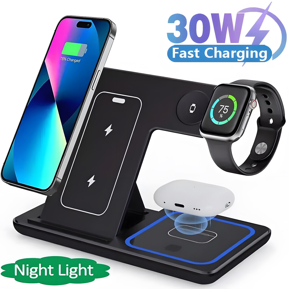 3 IN 1 30W Wireless Charger Fast Charging Station For iPhone Watch Air Pods Dock