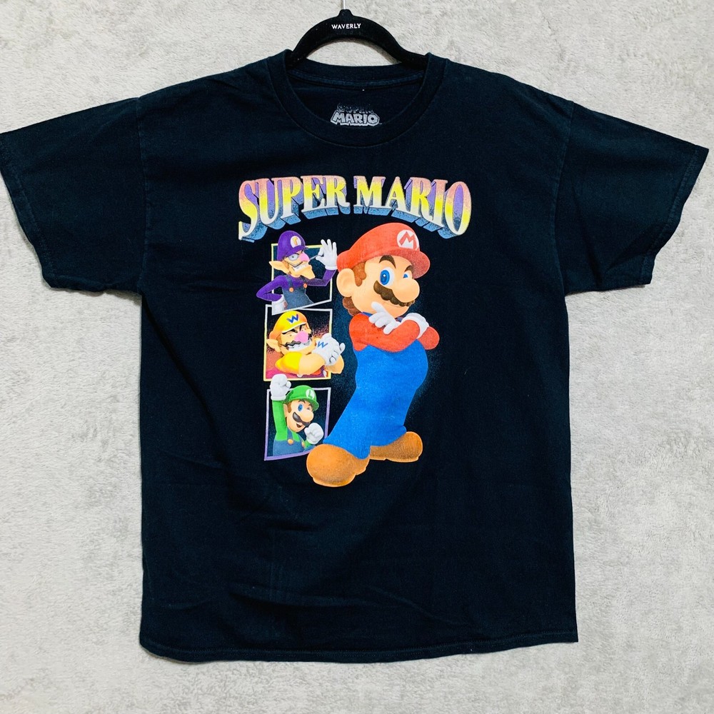 Nintendo Super Mario Cartoon Mens Graphic Tshirt Size Large Black Tee Shirt