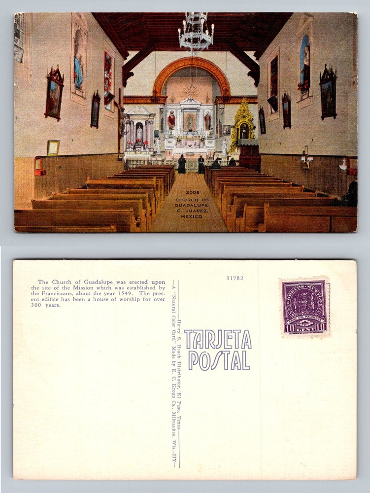 Ciudad Juarez, Mexico Chihuahua Church of Guadalupe Interior Vintage Postcard