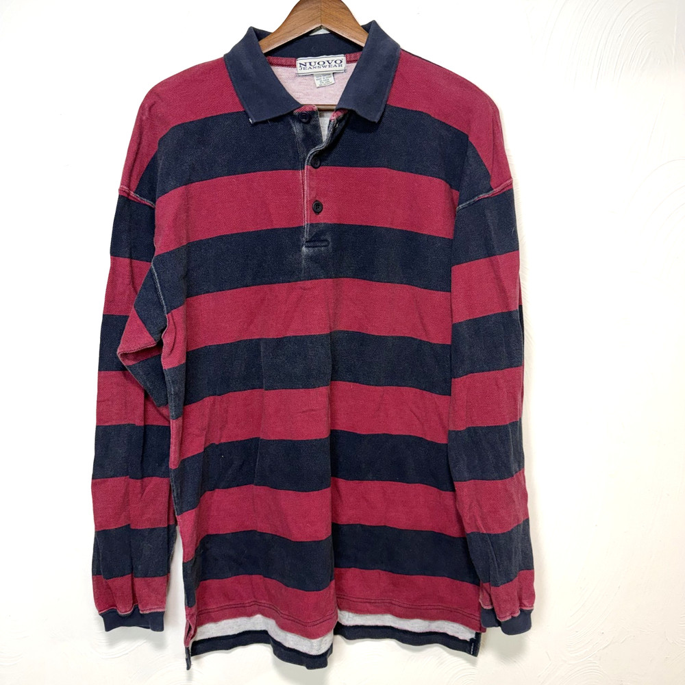 Vintage Nuovo Jeanswear Men's Striped 100% Cotton Long Sleeve Shirt Size Medium
