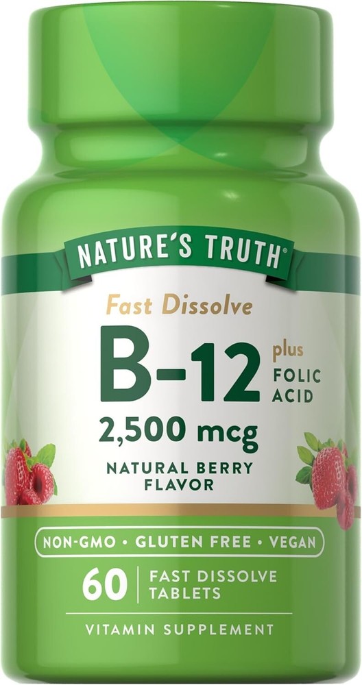 Nature's Truth B-12 + Folic Acid 2500 mcg, Berry 60 Tablets 840093101778VL-image