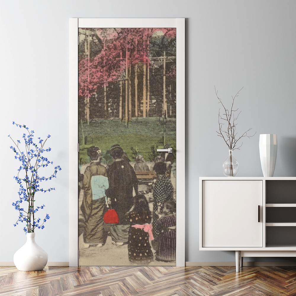 Japanese Afternoon Decal Art wall decor Peel and Stick Door Wrap Bubble Free