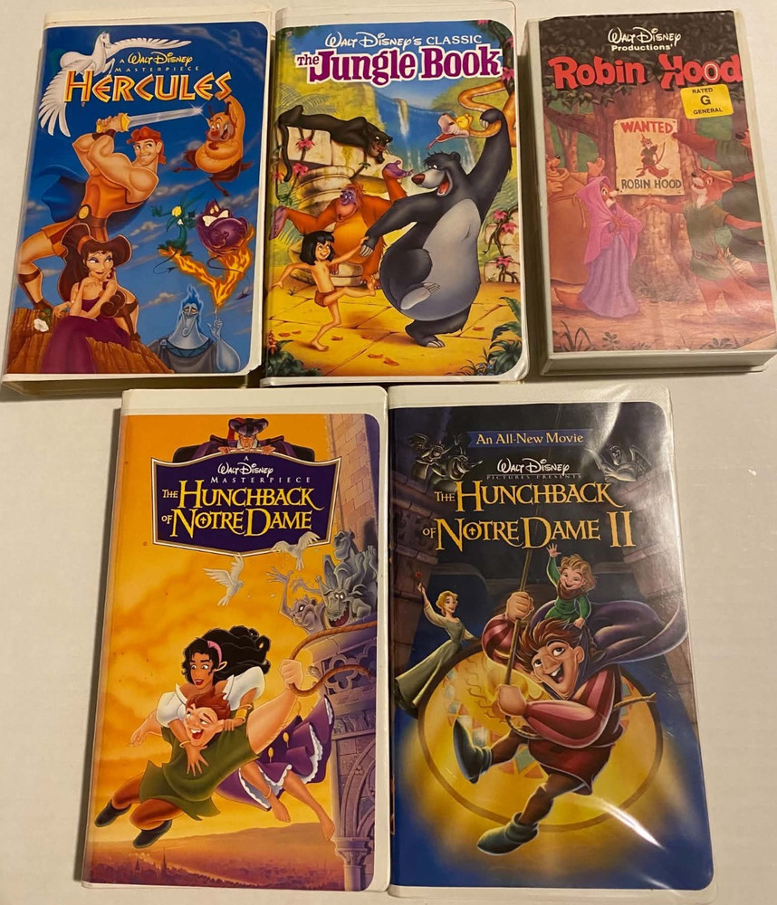 Walt Disney Home Video VHS Lot of 5: Hercules, Jungle Book, Robin Hood, + 2 more