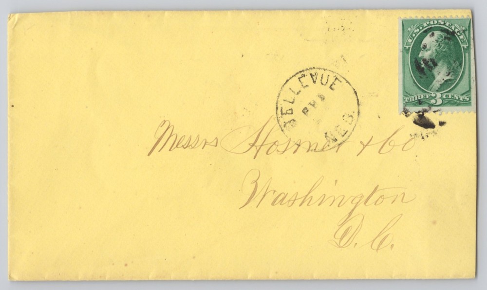 Bellevue, Nebraska, Manuscript Address, 2c Washington Stamp Circular Cancel