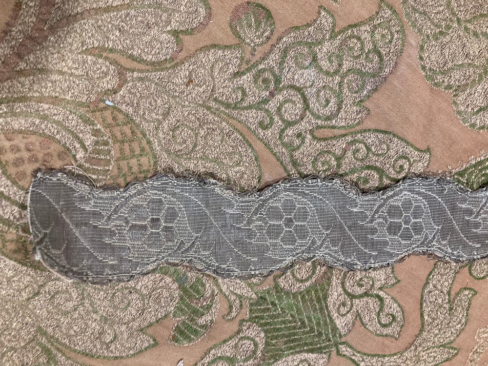 Antique 183 Inch Brown & Sage Green Metallic Galloon Trim 19th Century Textile