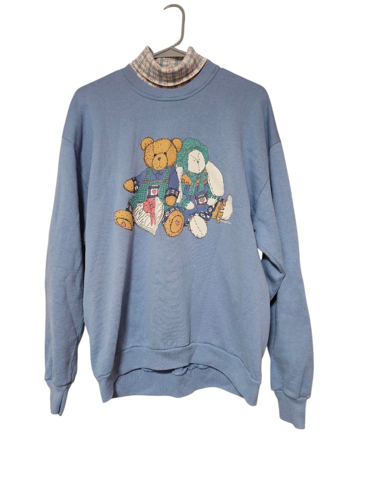 Vintage Gopher Sport Sweatshirt Womens L Teddy Bear & Bunny Mock Turtleneck 90s