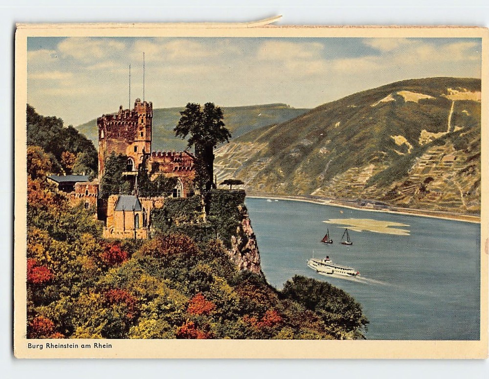 Postcard Rheinstein Castle Rhine River in Germany