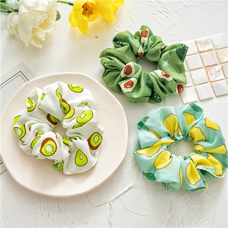 Women's Fruit Print Scrunchies Elastic Hair Bands Stretch Headwear Accessories