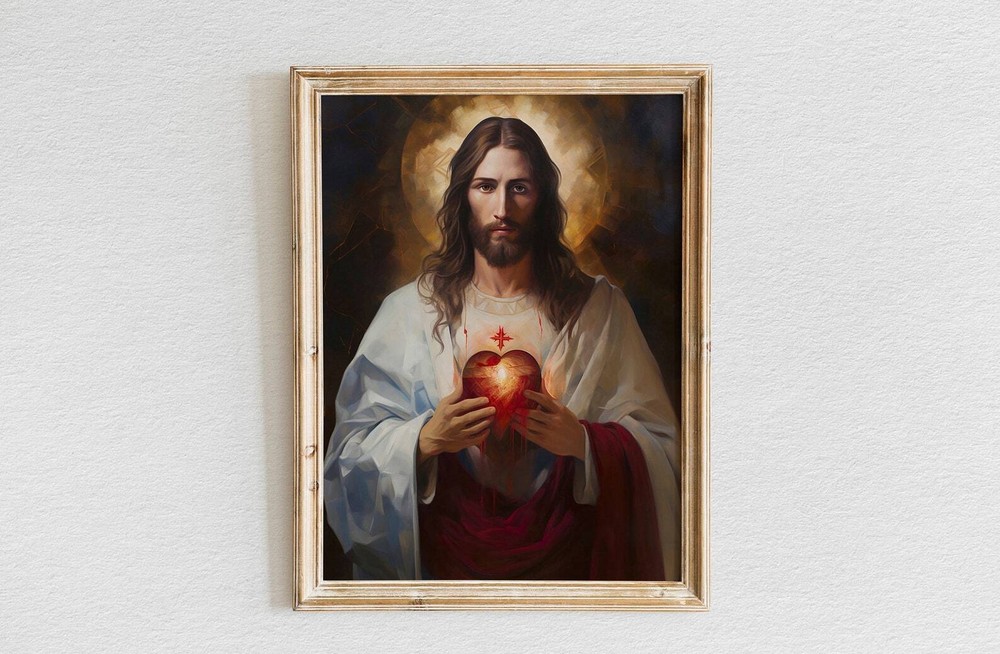 Oil Painting Of The Most Sacred Heart Of Jesus Jesus Wall Art Christian Wall