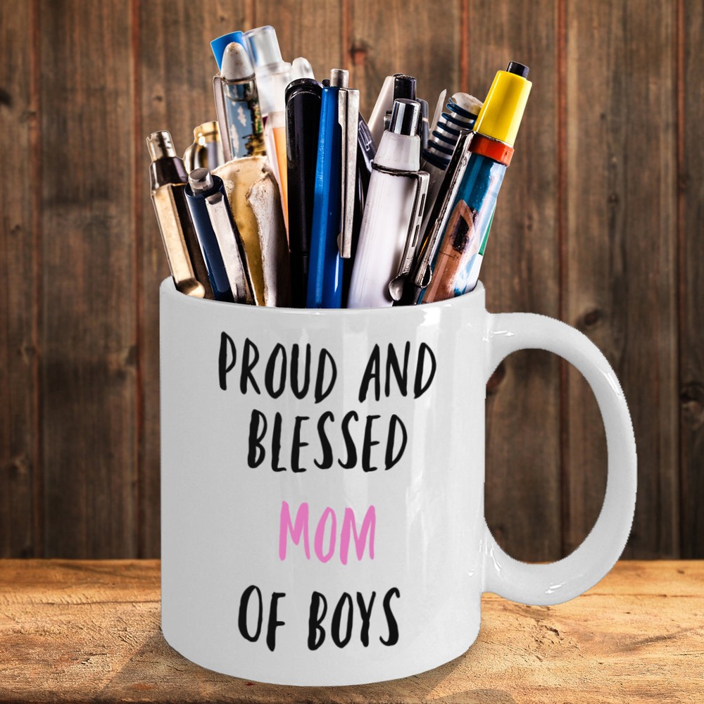 Proud And Blessed Mom Of Boys Ceramic Coffee Mug Gift For Mothers Day