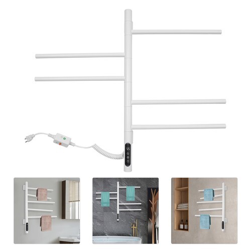 Wall Mount 5-Bar Rotatable Electric Heated Towel Warmer Rack for Bathroom