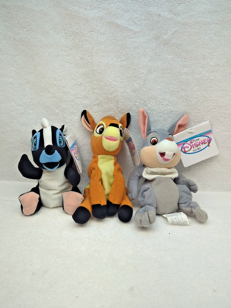 Vtg Disney Store Exclusive Bambi, Thumper, Flower. Lot of 3 New w Tag's