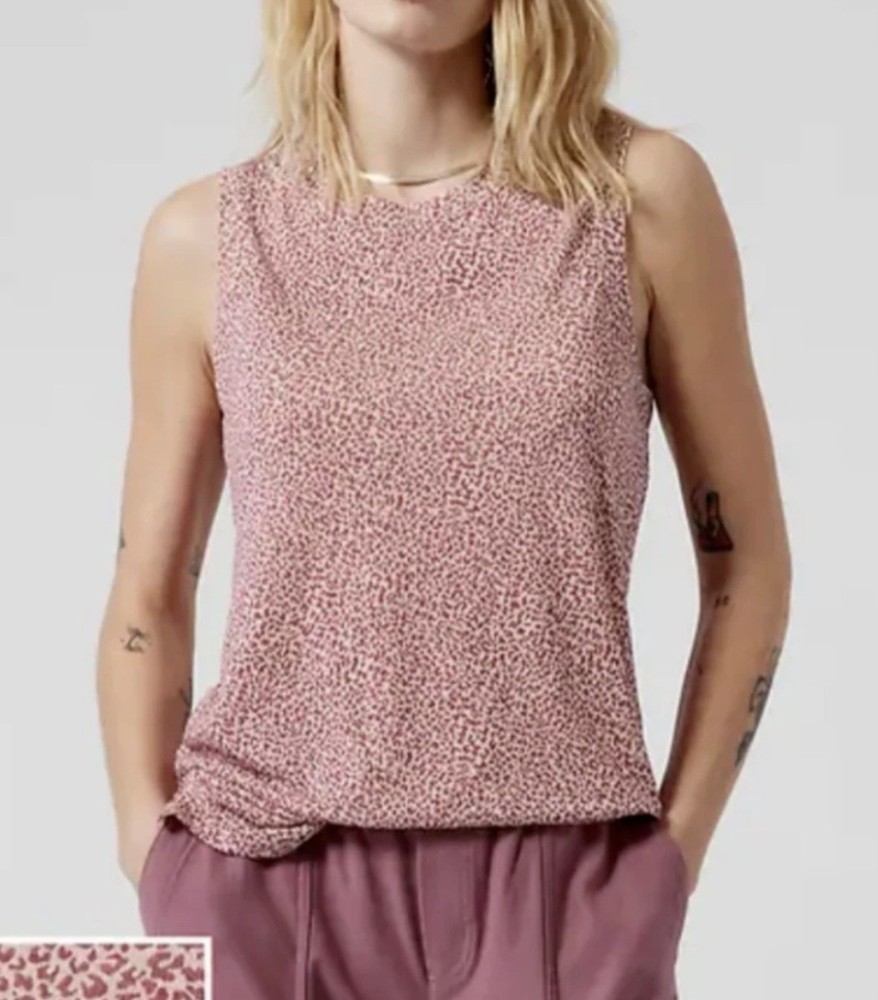 Athleta Breezy Tank Top Womens Small Pink Micro Leopard Print NWT