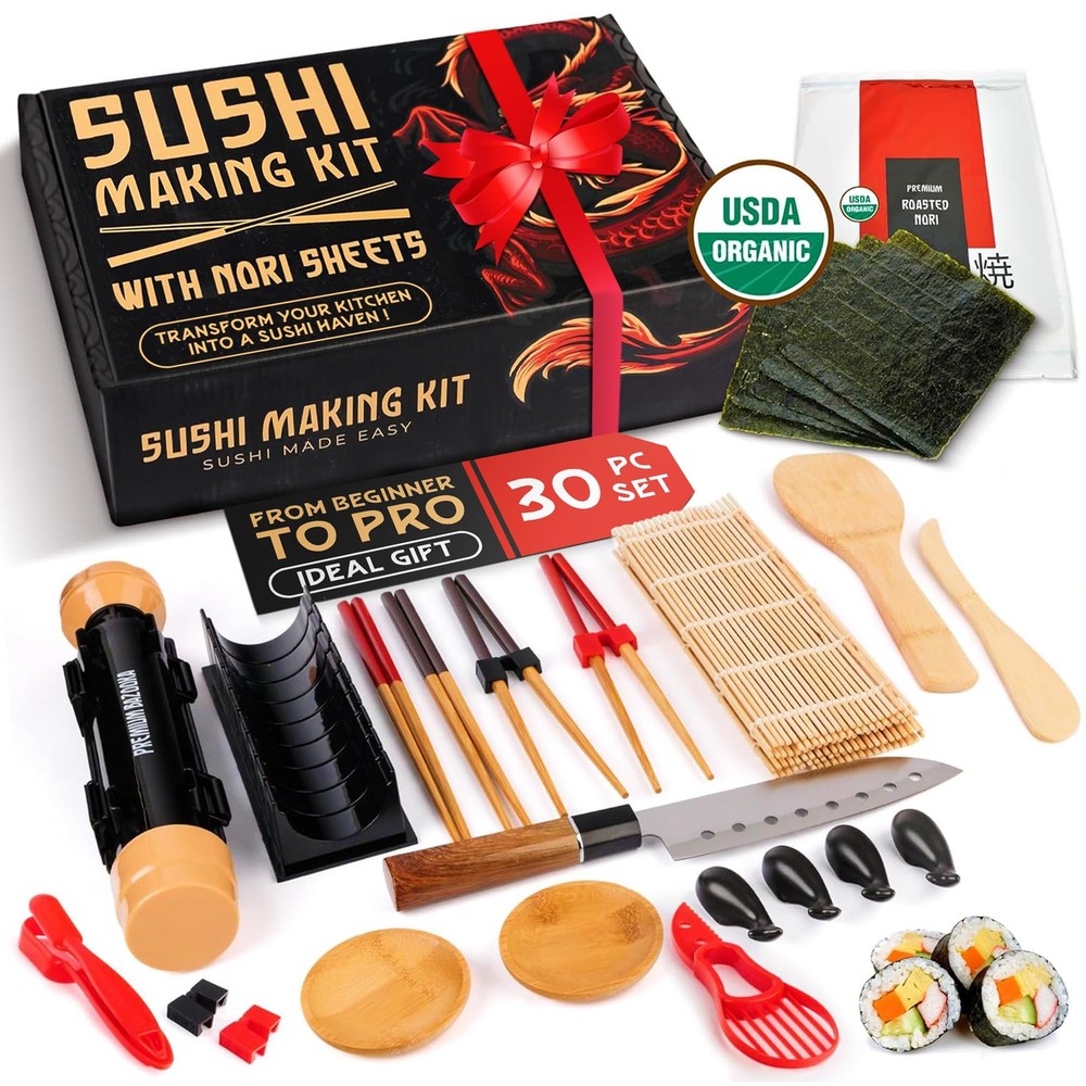 Sushi Bazooka Maker Kit with Bamboo Rolling Mat for Easy Homemade Rolls