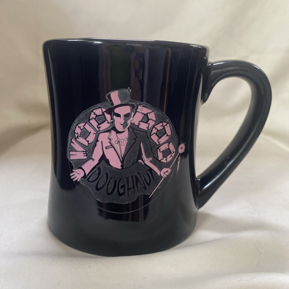 Voodoo Doughnut “The Magic Is In The Hole” Black Pink Coffee Mug Hard to Find!