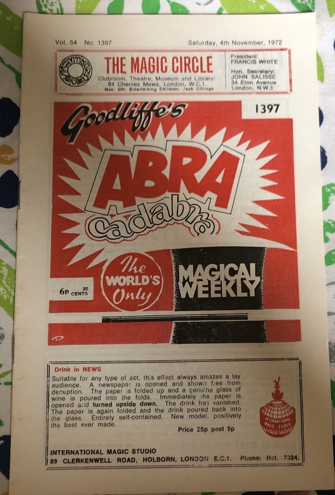 Vintage Magic / Magician Literature: Abra Cadabra # 1397 November 4, 1972.-image