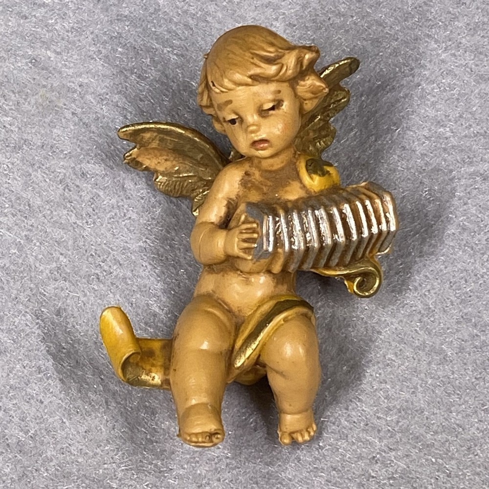 Vintage Fontanini Resin Cherub Angel w/ Accordion Made in Italy