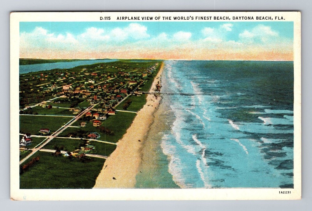 Daytona Beach FL-Florida, Aerial Beach & City View, Antique, Vintage Postcard