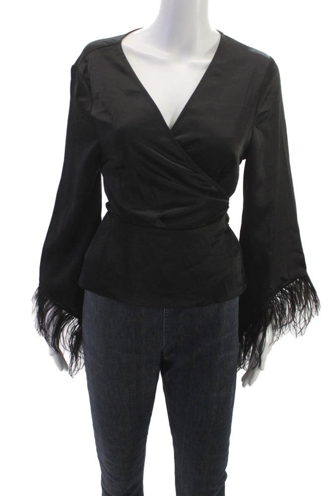 Wayf Womens Kimono Blouse Black V-Neck Long Sleeve Tie Size MFree Shipping in US $100+ Orders | $6.95 Orders Below