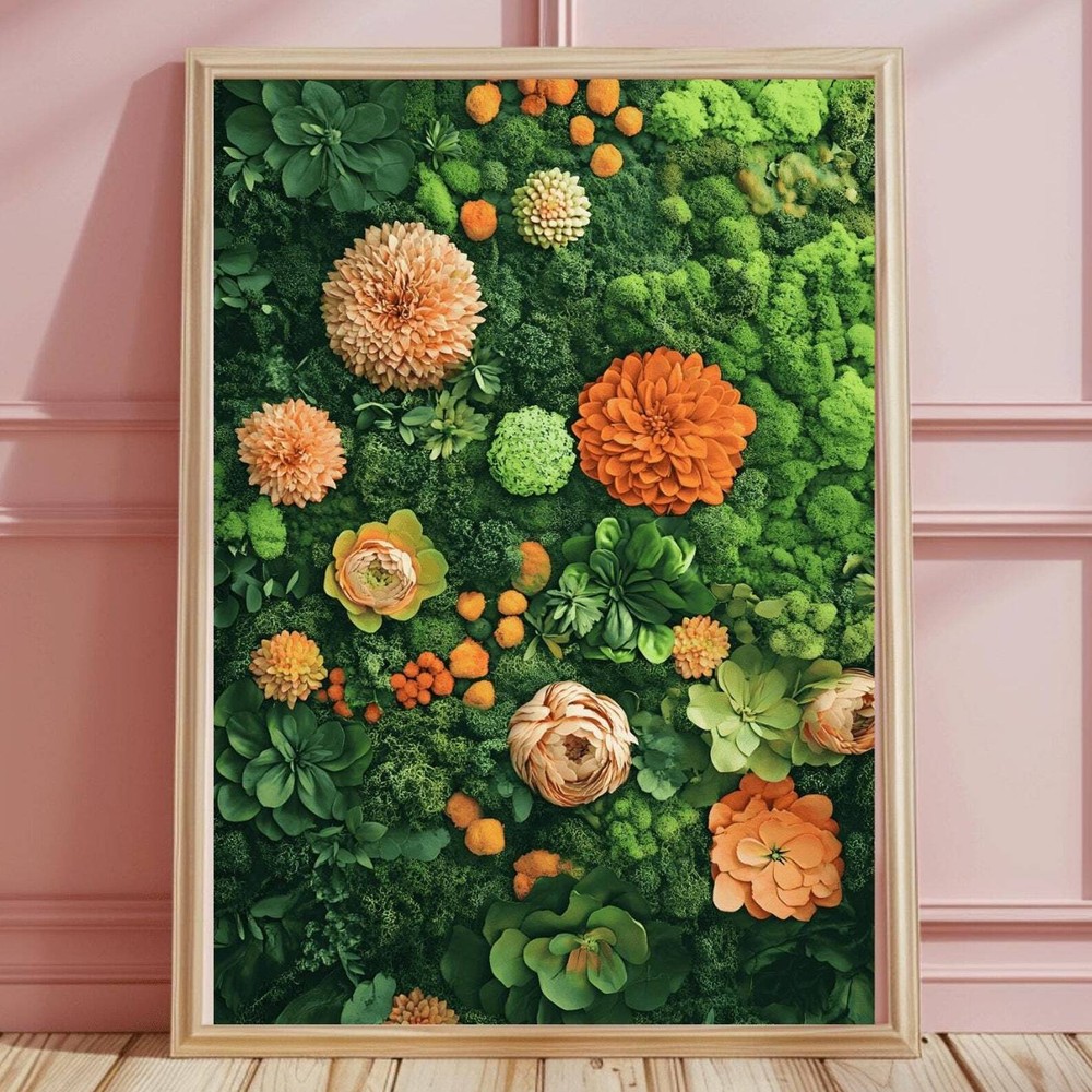 Colorful Floral Moss Wall Art Print Large Green Moss Botanical Prints Nature