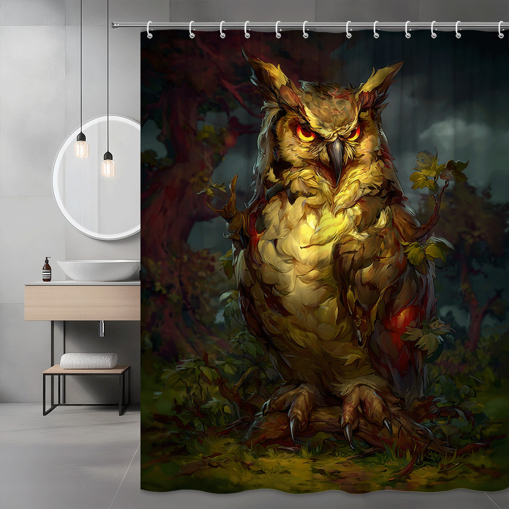 Owl Shower Curtain, Dark Forest Owl Art Print, Fantasy Bird Decor