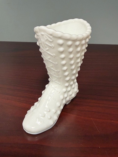 Fenton Hobnail Lace Up Boot Figurine  White Milk Glass Vintage