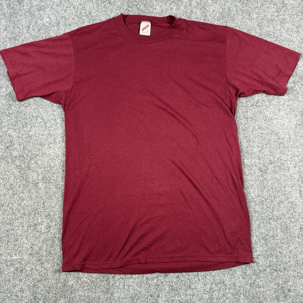 👕 Vintage Jerzees Blank T Shirt Mens Large L Maroon Burgundy Solid Made in USA
