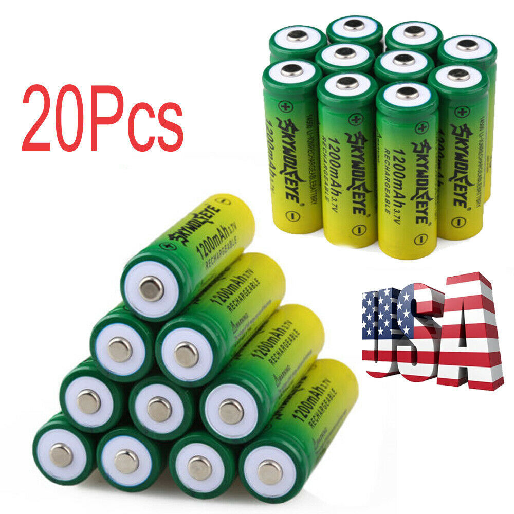 20pcs SkyWolfEye 14500 Battery 3.7V 1200mAh Rechargeable Batteries Cell USA