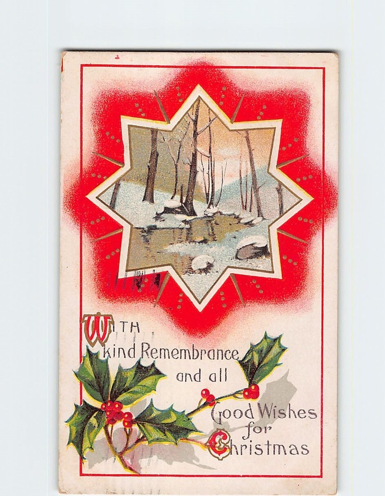Postcard With Kind Remembrance & All Good Wishes for Christmas Embossed Card