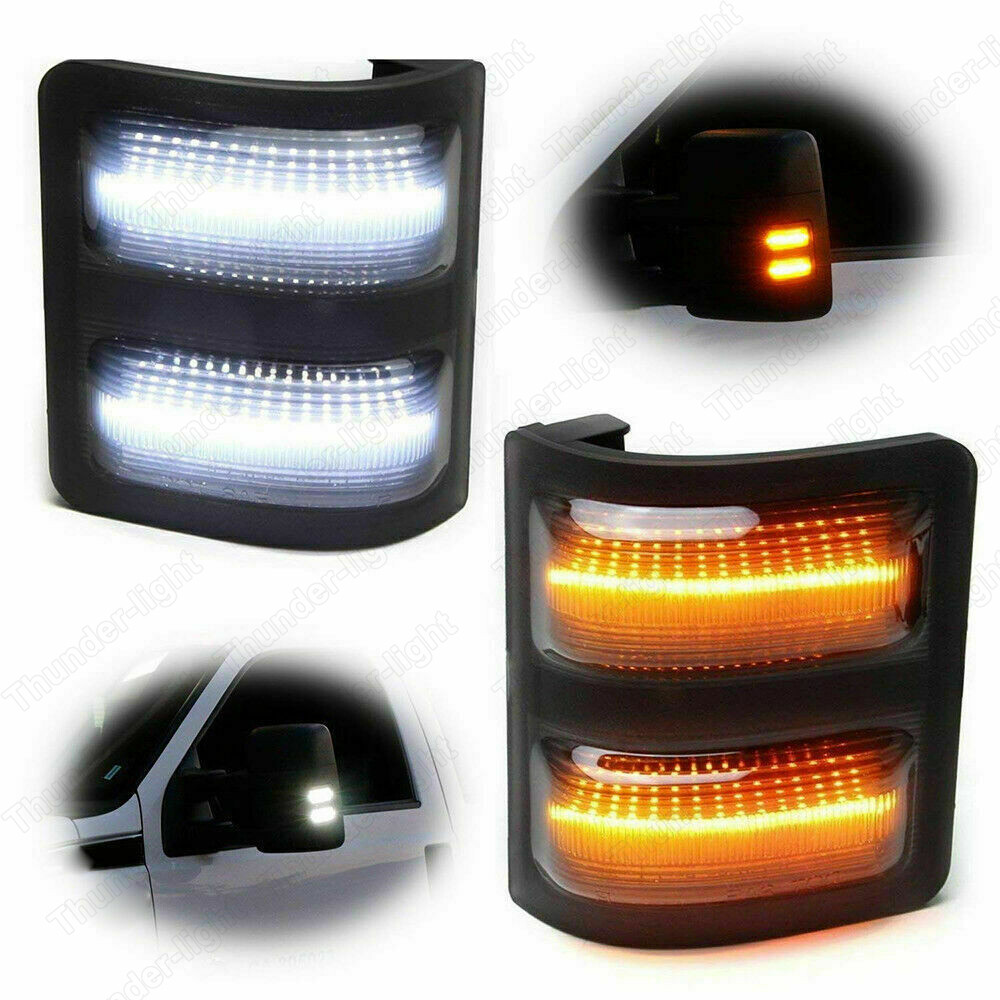Smoked LED Side Tow Mirror Light Turn Signal For 08-16 Ford F250-F550 Super Duty