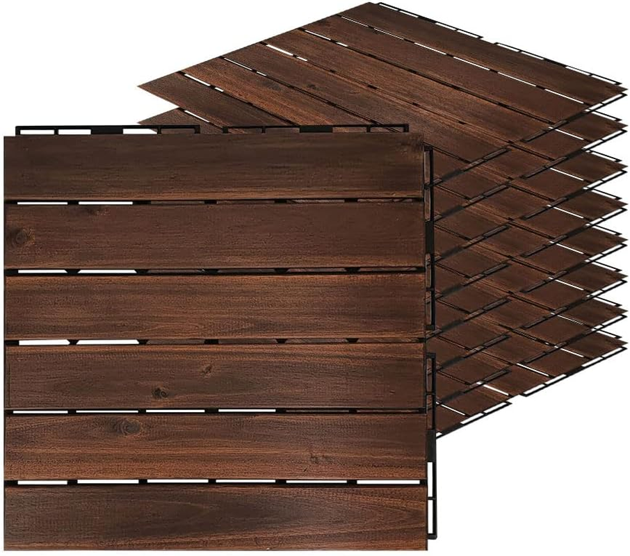 Acacia Hardwood Interlocking Deck Tiles - Walnut Straight - 12″×12″ 9Pcs - Floo-image