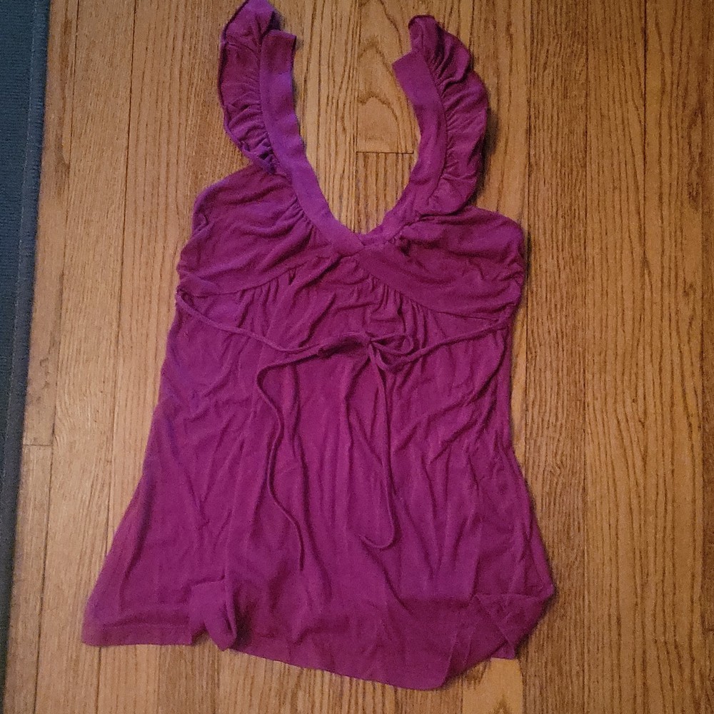 Purple Ruffle Sleeveless Knit Camisole Tank Top Womens Size