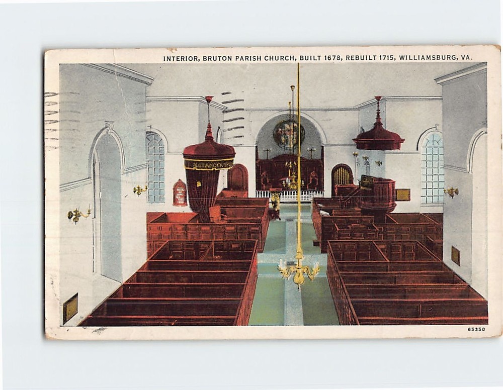 Postcard Interior Bruton Parish Church Williamsburg Virginia USA
