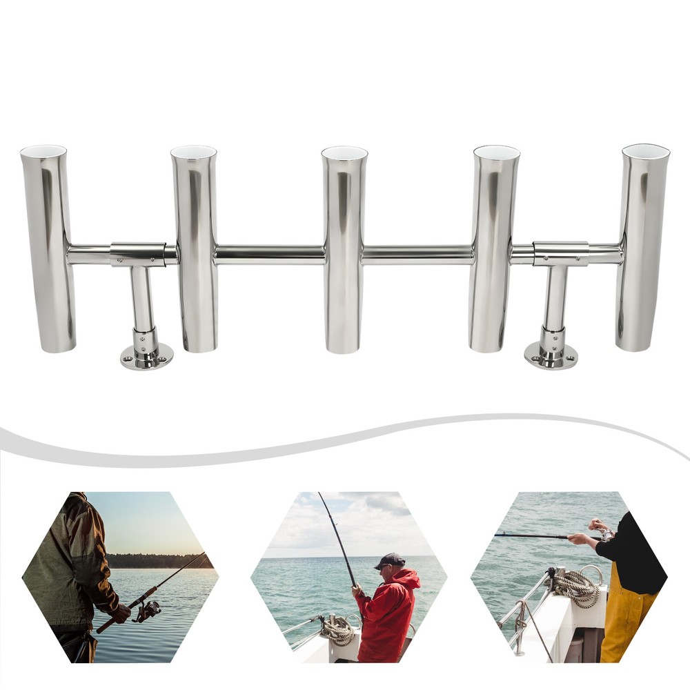 5-Tube Adjustable Marine Fishing Rod Holder Stainless Steel 304 Deck Mount