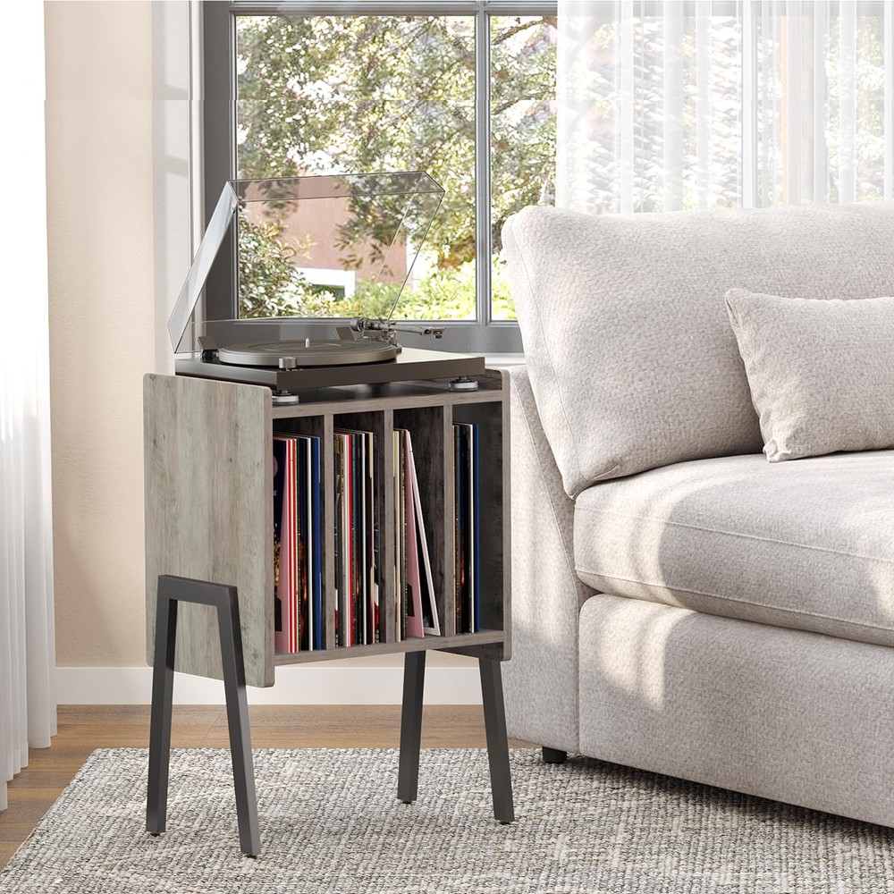 Vintage Record Player Stand with Vinyl Storage and Display End Table