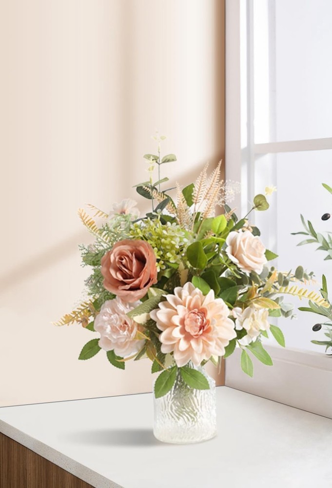 Silk Rose Flowers in Vase, Artificial Flowers Arrangement with Vase New