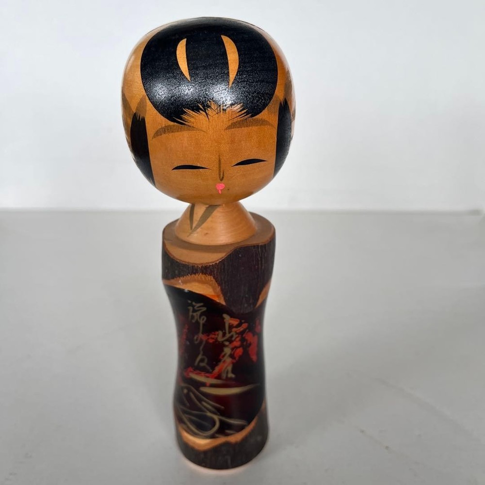Kokeshi Doll Creative Wood Carving Inscribed Handmade Gray Decor
