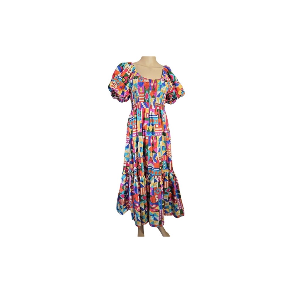 Antonio Melani Colorful Arabella Puff Sleeve Geometric Print Dress Size Large