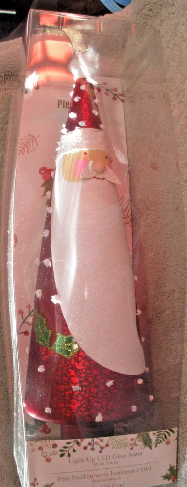 Pier 1 Glass Santa Light-Up LED with Timer 12.5