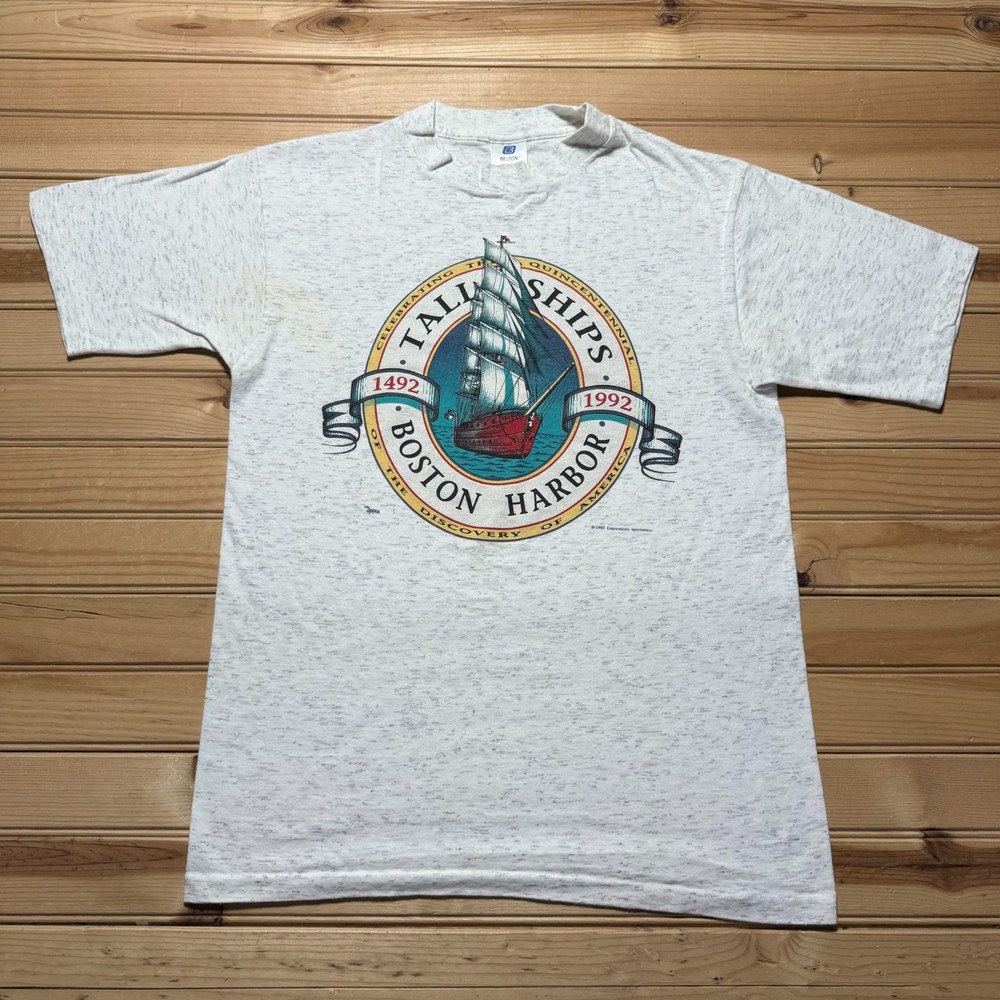 Vintage 90s 1992 Tall Ships Boston Harbor Quincentennial T-Shirt USA Made Medium